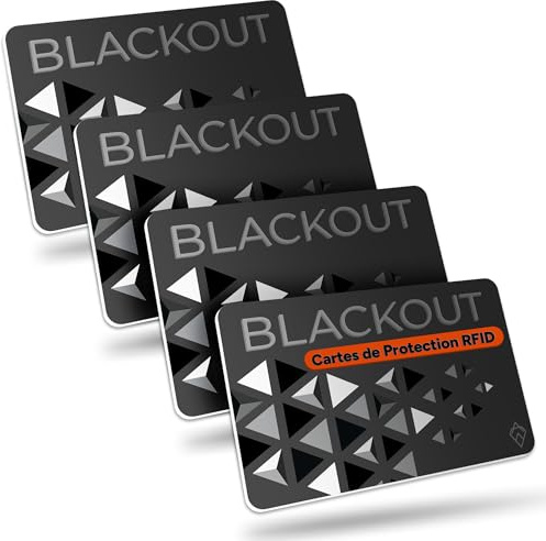 AKIELO Blackout – Ultradünne RFID Blocker Karte (4 Stück) – Die Einzige Lösung für den Kontaktlosen Kreditkarten Schutz – Die Ultimativer Geldbeutel Schutzkarte (Schwarze Edition - 4er)