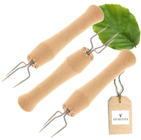3x HOFMEISTER® Pellkartoffel-Gabel, Made in Germany, ohne Plastik, perfekt als Spieß für Pellkartoffel oder Maiskolben-Halter, aus Edelstahl rostfrei, Griff aus Buchenholz