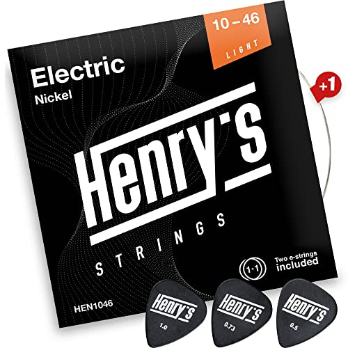Light Gitarrensaiten für E-Gitarre 10-46 - Angenehm für die Finger | Vernickelt, Edelstahlkern, Extra E1-Saite, 3 Plektren, E-Gitarren-Saiten , Electric Guitar Strings