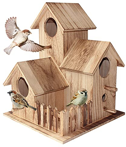 Nistkasten Meise Bausatz, Vogelhaus Wetterfest aus Holz, Nistkasten Wellensittich, Vogelhäuschen Blaumeise Rotkehlchen aus Massiv Holz mit 35mm Einflugloch Vogelfutterhaus Vogelständer Shelter