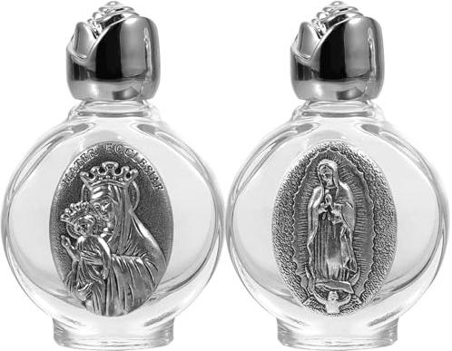 DOITOOL Geprägte Weihwasserflasche Aus Glas 2 Stück Nachfüllbare Kleine Flaschen Mit Versiegeltem Design Tragbare Heiliges Wasserflasche Für Reise Kirche Taufdekoration Und Gastgeschenke