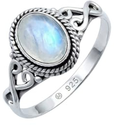 mantraroma Silberring Damen 925 Sterling Silber – ovaler Edelstein Ring, Vintage Statement Ring Schmuck, elegantes Geschenk für Frauen