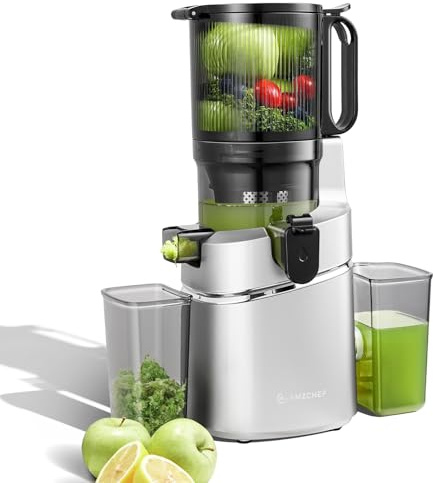 AMZCHEF 250W Automatischer All-In-One Entsafter, 145MM Öffnung und 1,8L entsafter für Gemüse und Obst, Kaltpresse Slow Juicer Testsieger mit Dreifachem Filter - Silber