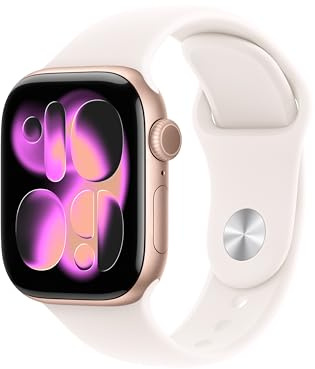 Apple Watch Series 11 GPS 42 mm Smartwatch mit Aluminiumgehäuse in Roségold und Sportarmband in Blassrosa (S/M). Schlafindex, Fitnesstracker, Gesundheitstracking, Always-On Display, Wasserschutz