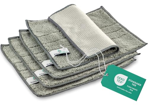 ELEXACLEAN Spültücher waschbar - Mikrofaser (Grau, 4er Set, 24x20cm) Spüllappen für Küche, Geschirr
