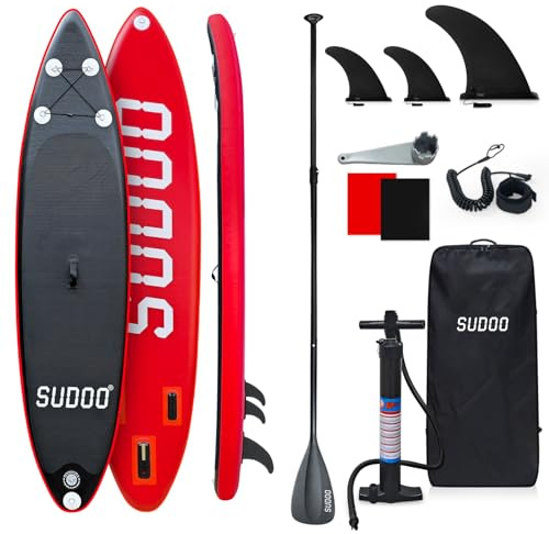 Stand Up Paddling Board Aufblasbares SUP Board für 2+1 Personen/Familien, Surfboard für Erwachsene, Tragkraft bis 150KG, Stand-Up Paddle, Komplettes Zubehör mit Paddel, Pumpe, Rucksack(06 Black Red)