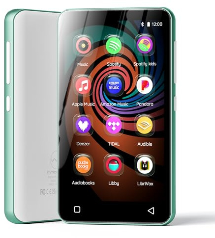 160GB MP3 Player mit Bluetooth und WiFi, innioasis Musik Player mit Spotify, Amazon Music, 4 Touchscreen Android MP4 MP3 Player für Kinder, Audible, Spotify Kinder Grün-Weiß
