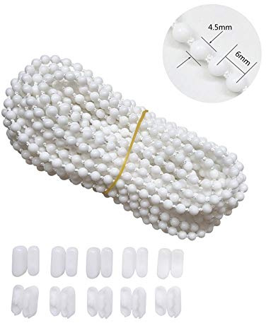 Luanxu Rollokette aus POM - mit 10 Stück Clips - Länge 10 Meter - 4,5 x 6 mm - für Rollos, Jalousien, Vertikaljalousien,Reparatur oder Wechsel der Ersatzteile von Jalousie Kette (Weiß)