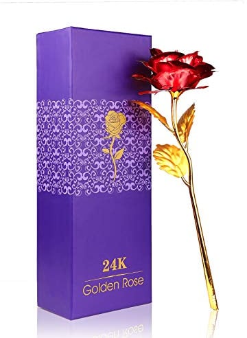 ALLOMN Rose, künstliche Blumen, 24K vergoldete Rose mit Geschenkbox Valentinstag Muttertags Weihnachtsgeburtstag (Rot)