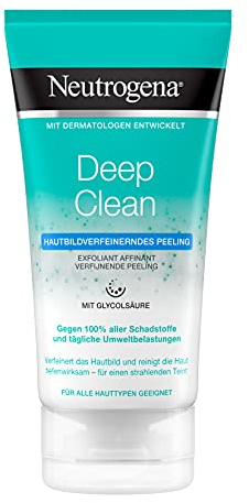Neutrogena Deep Clean Hautverfeinerndes Gesichtspeeling, sanfte Gesichtsreinigung mit Glykolsäure, Peeling Waschgel gegen Schadstoffe und tägliche Umweltbelastungen 150 ml
