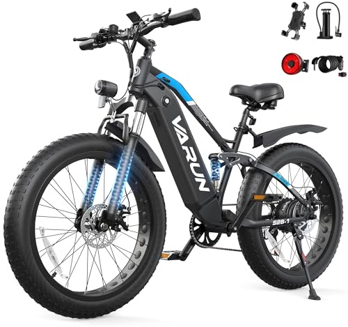 VARUN E Bike, 26 * 4.0 Zoll E-Bike Herren mit 250W Motor (85Nm), 48V 18AH(864Wh Akku, 5 Fahrstufen, bis 150km, 25km/h, E-Mountainbike Fatbike mit LCD-Display