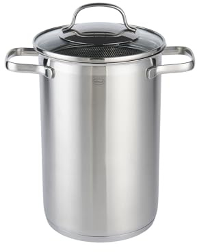 RÖSLE ELEGANCE Spargel und Pastatopf, Hochwertiger Topf zur Zubereitung von Nudeln oder Gemüse, 4,5 Liter, Edelstahl 18/10, Siebeinsatz, Spülmaschinengeeignet, 30.5 x 17.3 x 24.7 cm, Silberfarben