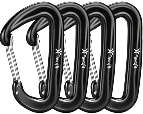 Schwerlast Alu Karabinerhaken Schlüsselanhänger Karabiner - Favofit 12KN (1224 kg) Karabiner Groß für Hängematte Outdoor Camping - Ultraleicht Klein D-Ring (Schwarz)