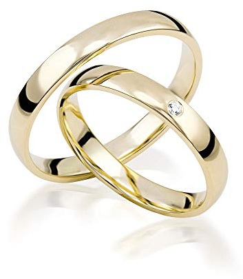 JC Trauringe Gold 333 Paarpreis Poliert I Traumhafte Eheringe 3 mm breit I Einzigartige Partnerringe Gelbgold mit Gravur in edler Schatulle I 2 Hochzeitsringe Herrenring & Damenring mit Stein I J180