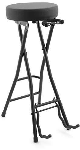 Tiger GST99-BK2 Gitarrenhocker mit Ständer klappbar | Sitz mit integriertem Gitarrenständer & Fußstütze, zusammenklappbar