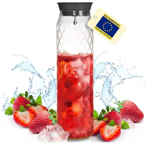 Glaskrug – 1,2 Liter, Borosilikatglas – Wasserkaraffe mit Deckel – für heiße/kalte Getränke – Milchkännchen – Eisteekrug – von PJC-Kitchen