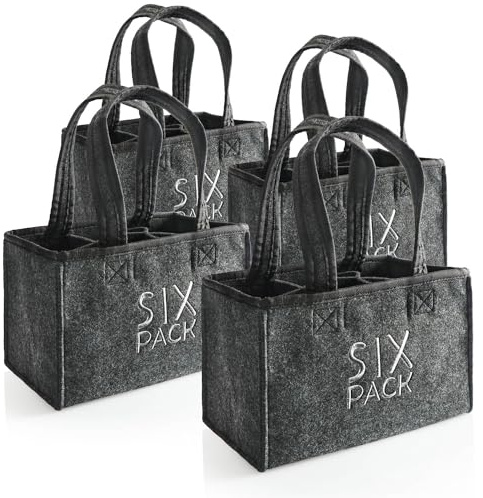 com-four® 4X Flaschentasche - Getränkehalter aus Filz für 6 Flaschen - Faltbare Filztasche mit Henkeln für Getränke - 6er-Träger für Flaschen bis 0,5 l - Herrenhandtasche (4 Stück - Sixpack)