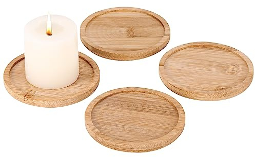 umorismo 4 Stücke Kerzenteller Holzplatte Holz Kerzenteller für kerzenhalter Runde Untersetzer für Kerzen, D 7.8 cm Kerzen Dekoteller für Kerzen Kerzenständer für Hochzeit Haus Dekotablett
