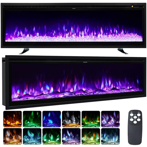 INMOZATA 50 Zoll Elektrokamin mit Heizung, 3-IN-1 Elektrokamin Wand/Einbau/Standkamin,Kamin Elektrisch mit Heizung 900W&1800W, 12 Flammenfarben, Heizfunktion, Thermostat, Timer, Fernbedienung
