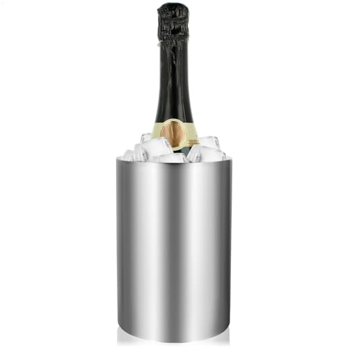 com-four® Flaschenkühler, Sektkühler in matt, Eiswürfelkübel aus Edelstahl | doppelwandiger Weinkühler - Eiswürfelkühler mit 10,5 cm Innendurchmesser