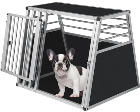 EUGAD Hundetransportbox Aluminium, Hundebox Auto Kofferraum für große/mittlere Hund Katze 80x65x65cm, Autotransportboxen Hundebox Zuhause Transportbox Reise, Leicht zu reinigen und Stabil