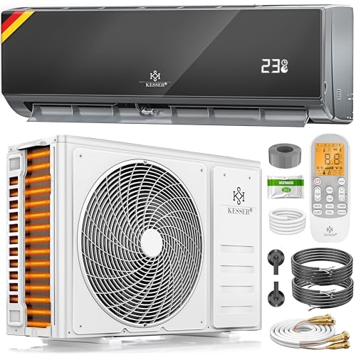 KESSER® Split Klimaanlage Set Quick Connect – WiFi & App Klimagerät mit Heizfunktion & Kühlmodus Wandklimaanlage, mit Kupferleitung 9000 BTU 2,6 kW Kältemittel R32 Inkl. Montagematerial