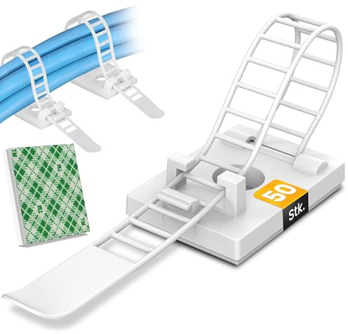 Flexowire 50 Stk. Kabelclips Kabelklemmen - selbstklebend als Kabelführung Kabelmanagement - Kabelhalter Kabelklemme Kabelclip Kabelbefestigung Kabelhalterungen Schreibtisch Organizer (Weiß)