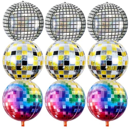 Disco Folienballons, Deko Disco Party Ballons, 22 Zoll 4D Groß Metall Spiegel Luftballon, 70er 80er Jahre Retro Party Deko für Disco Hip Hop Mottoparty Geburtstags Karneval