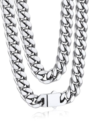 Bandmax Panzerkette Herren Kette Edelstahl Halskette 5/7/9/12MM breit Damen Kubanische Kette Silber/Gold/Schwarz Gliederkette Männer Hip Hop Kette Schmuck Auswählbare Kettenlänge 45-76CM