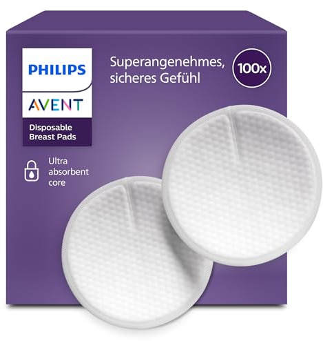 Philips Avent Einweg-Stilleinlagen – 3-lagiger ultrasaugfähiger Kern, auslaufsicher, wabenförmige weiche Oberfläche, ultradünn und diskret, einzeln verpackt, 100 Stück, SCF254/13
