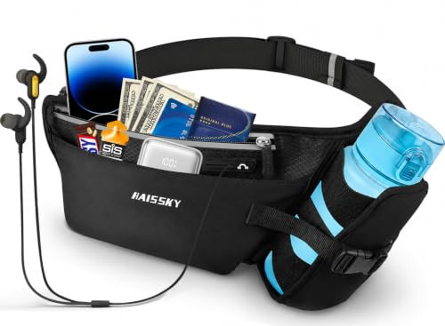 Laufgürtel für Handy mit Flaschenhalter Sport Bauchtasche für Damen Herren | Große Kapazität Running Belt mit Reflexstreifen, Handytasche Joggen Laufen Marathon Zubehör, Schweiß-und Kratzfest
