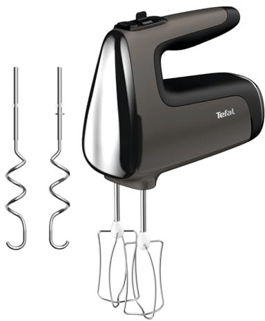 Tefal Power Mix Silence Handmixer, 600 Watt, variabler Geschwindigkeitsregler, Turbo- und Auswurf-Funktion, extrem leiser Motor, Handrührgerät inkl. 2 Rührbesen und 2 Knethaken, grau, HT650E38