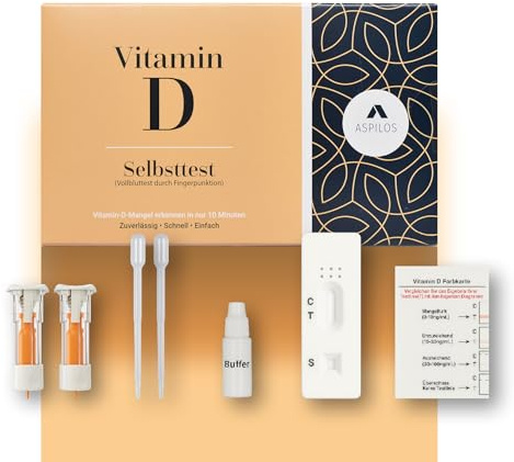 ASPILOS Vitamin D Schnelltest - Vitamin D Test für Zuhause - Ergebnis in 10 Minuten - Zuverlässig & Präzise - Leichte Anwendung - Labor-Qualität