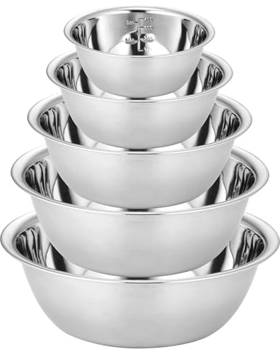 LDXDRU 5-teiliges Edelstahl Schüssel Set, Salatschüssel in 5 Größen, Rührschüsse, Edelstahl Schale küchenschüssel, Stapelbar Metallschüssel Servierschüssel 0.6 L/ 0.9 L/ 1.6 L/ 2 L/2.6L