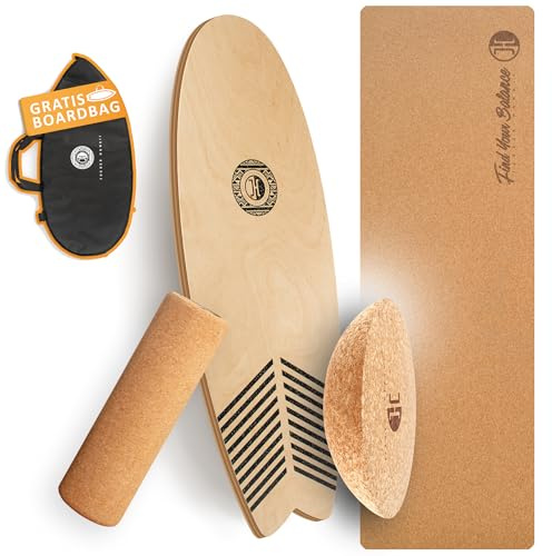 JUCKER HAWAII Balance Board Wave - Komplettes Balance-Board Set inklusive Korkhalbkugel, Korkrolle und Korkmatte