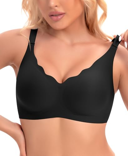 Ganado Damen Nahtloser BH Bügelloser Bequemer BH Bustier Bralette Soft (Schwarz-Vordere Welle, L)