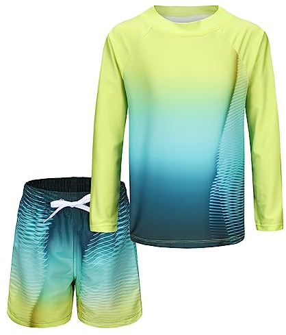 Aisyee UV Schwimmshirt Jungen Zweiteilig Langarm Badeshirt Kinder Badeshorts Jungen Badeanzug Set 146 152/11-12 Jahre
