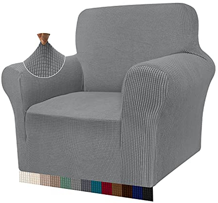 Granbest High Stretch Sofabezug Moderne Sofaüberwurf Jacquard Elastische Sofahusse für Wohnzimmer Protector für Hunde Haustiere (1 Sitzer, Hellgrau)