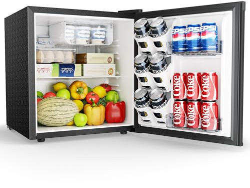EUHOMY Mini Kühlschrank, 46L Kühlschrank klein, kleiner Kühlschrank mit umkehrbarer Tür, 7-Stufen Thermostat, 38dB Ultra-Leise, Energieeffizienter Kompaktkühlschrank für Schlafzimmer, Büro (Schwarz)