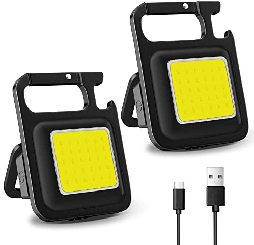 2 Stück COB Schlüsselanhänger-Taschenlampe,4 Modi USB,Mini Led Lampe | 800 Lumen LED Kleine Taschenlampen,Wiederaufladbare Wasserdichte,tragbare Taschenlampe mit Klapphalterung, Flaschenöffner