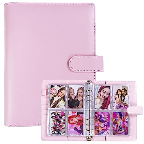 A5-Bindekarte Sammler mit 30 Pack 4-Pocket-Seiten,6 Ringbuch-Album mit 240 Kartenfächern, PU-Leder-Bindemittel mit magnetischem Schnallenverschluss zum Organisieren von Sammelkarten, K-Pop-Fotokarten