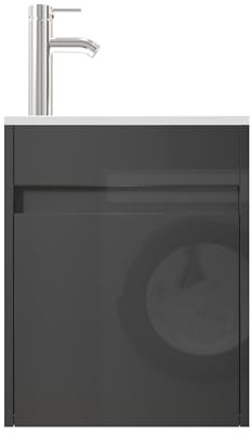 UEV Waschtisch mit Unterschrank 40,6cm, Gäste-WC Waschtisch, Waschbecken mit Unterschrank, Waschtischunterschrank hängend, Waschplatz, Badmöbel Set für Badezimmer,Schwarz