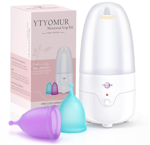 YTYOMUR Menstruationstassen-Dampfsterilisator mit 2 wiederverwendbaren Menstruationstassen, Periodentassen-Reiniger-Waschset