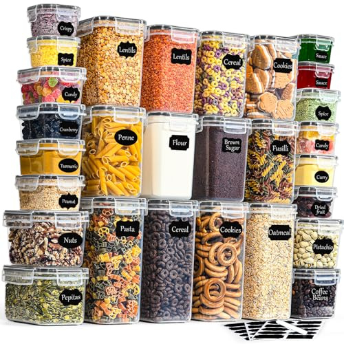 GoMaihe Vorratsdosen mit Deckel Luftdicht: 28er Vorratsbehälter Set für Mehl Zucker Müsli Gewürze | Luftdicht Aufbewahrungsbox Küche für Lebensmittel Mit Stift & Etikett | BPA-frei