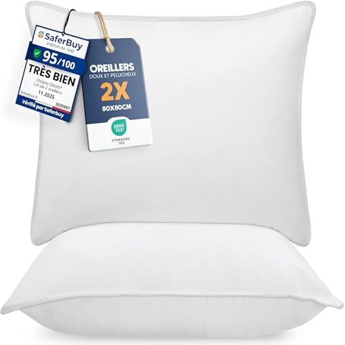 Utopia Bedding KopfKissen (2er Set), 80 x 80 cm Schlafkissen, Atmungsaktiv et Weich Kissen (Weiß)