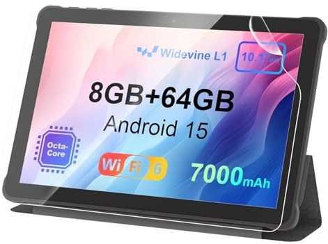 AWOW Tablet 10 Zoll Android 15: 2025 Neueste 7000mAh Octa-Core 8GB RAM+64GB 1TB TF Tablet PC mit WiFi 6 2.4G/5G Bluetooth 5.0 1280 * 800 FHD GMS Dual Kamera mit Hülle und Schutzfolie