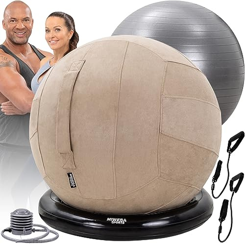 Miweba Sports Gymnastikball | 65 cm ∅ | Traglast 500 kg | 4in1 Set | Pilates Ball | Pezziball | Bürostuhl | Sitzball | Balance Ball | Hüpfball | Pilatesball | Yoga | Schlingentrainer