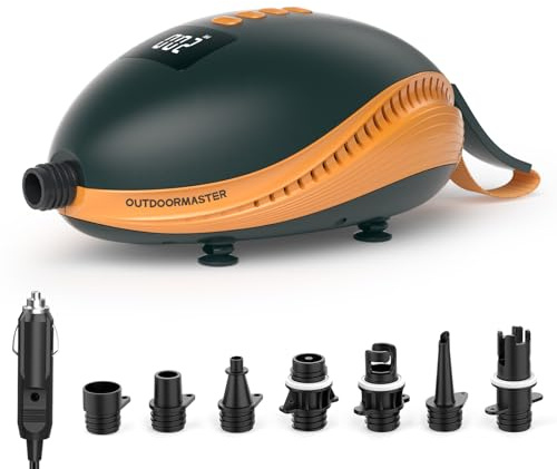 OutdoorMaster The Dolphin 20PSI Hochdruck SUP Pumpe Elektrische, 12V DC Auto-Anschluss Luftpumpe, Quick Air Inflator & Auto-Off für Aufblasbares Paddle Board Boote Wassersport