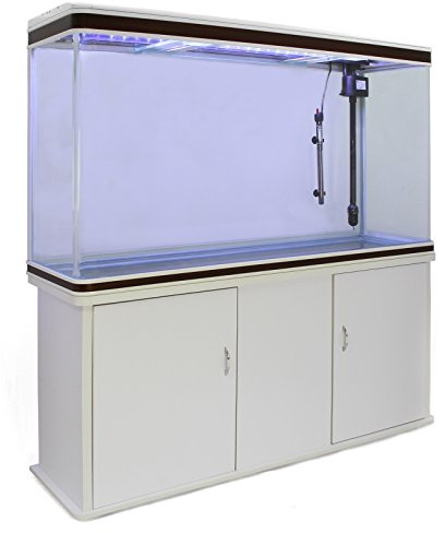 MonsterShop 300 Liter Heimaquarium Aquarium mit Unterschrank Aquariumkobination mit LED-Licht in Weiß 70cm H x 120cm B x 39cm T