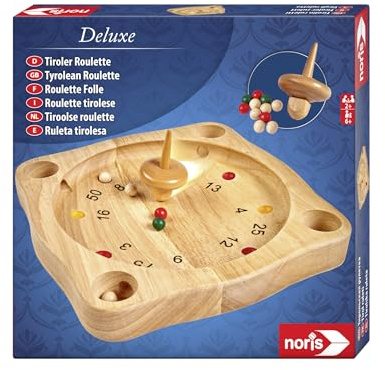 noris 606101930 Deluxe Tiroler Roulette, Der Holzspiel Klassiker aus den Alpen mit Holzkreisel, ab 6 Jahren